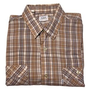 Vintage Levis Western Shirt Mens Size XL Plaid 1980 Olympic Games Rodeo Brown